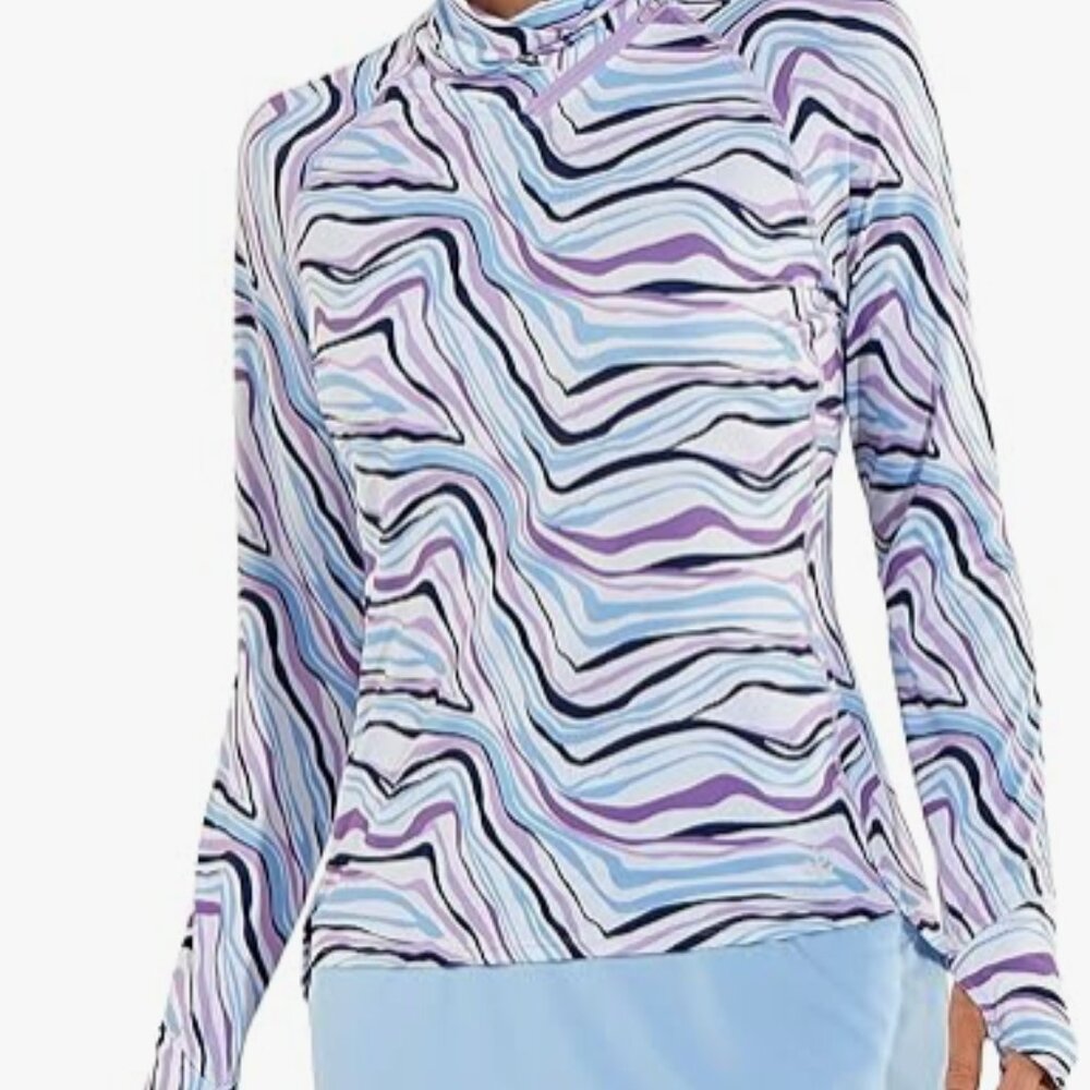 Coolibar Marble-Print Long Sleeve Sun Shirt in Lavender, Light Blue, White